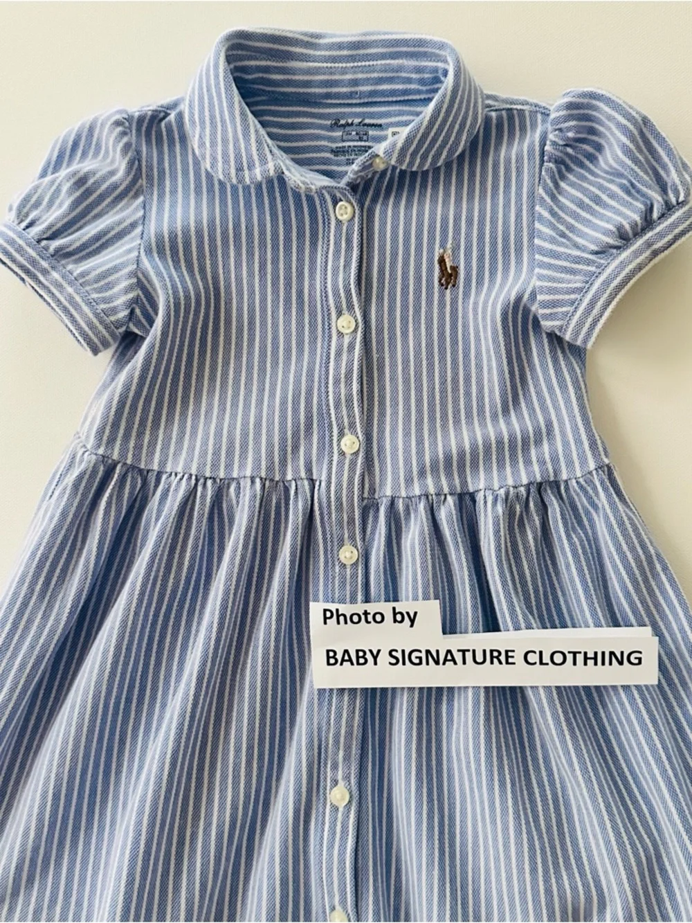 Ralph Lauren 18 Months Baby Girl Blue Striped Polo Dress Preppy Spring Summer